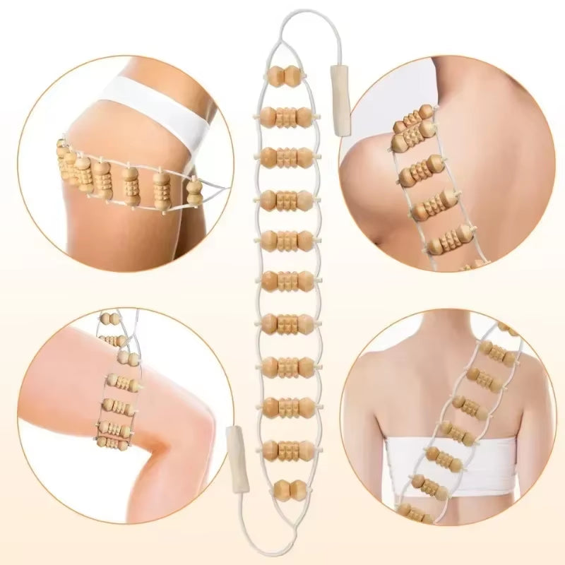 Wood Back Massage Roller Rope, Wood Therapy Cellulite Massage Tools, Self Massage Tools for Neck Leg Back Pain Relief Body Care
